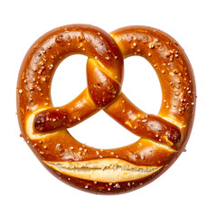 Close-up of a golden-brown baked pretzel with coarse salt crystals, on a black background