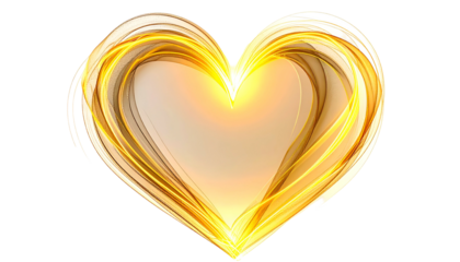 Abstract golden heart shape with glowing edges on a transparent background