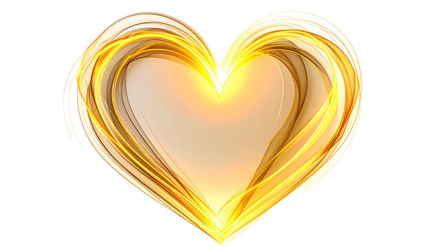 Abstract golden heart shape with glowing edges on a transparent background