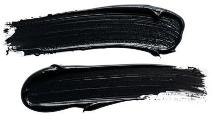 Two horizontal smears of thick, shiny black paint, brushstrokes visible, against a transparent backdrop