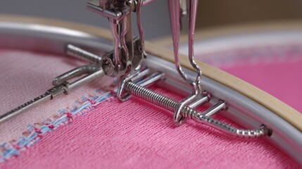 Detailed view of an innovative magnetic hoop frame in use highlighting strong magnetic closure and stable fabric hold for precise embroidery tension.