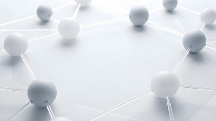 Abstract network connection nodes on white background, molecular structure concept, clean minimalist technology, 3d rendering