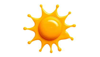 Vibrant stylized sunburst illustration with a central sphere, rendered on a black background