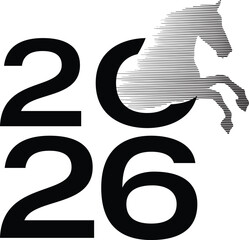 2026 Year of the Horse Black Vector