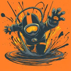 Conceptual illustration of human emotion with a diver