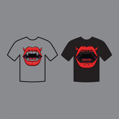 Gray and black t shirts with devil mouth red lips gray t shirt