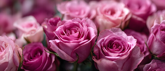 Background image of pink roses. Top view of rose flowers. Studio shot of flowers.