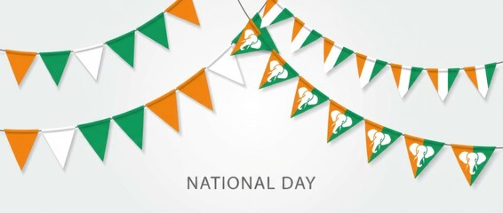 Fototapeta premium cote divoire triangular flag bunting garland graphic design set featuring elegant pennant banners in national flag colors