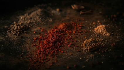 Moody spice texture with star anise and powdered spices representing gourmet cooking and natural flavor ingredients