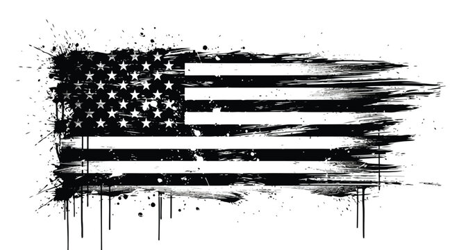 Distressed american flag with black and white colors, grunge texture, patriotic symbol, vintage style, vector illustration