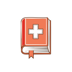 Obraz premium Red book with a white cross, medical reference, healthcare guide illustration
