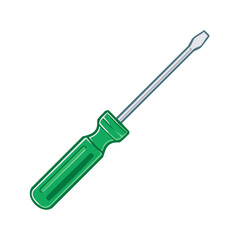 Fototapeta premium Illustration of a Green Hand Tool Screwdriver with Metal Shaft on a White Background, Ideal for DIY and Repair Projects