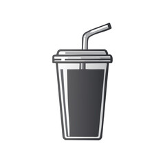 Dark Drink with Straw in Clear Plastic Cup, Modern Drinkware Icon, Food Symbol, Black and Grey Color, Fast Food or Restaurant