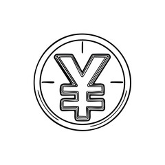 Obraz premium Sketch of Japanese Yen coin in circle, simple outline design for financial illustrations, economic concepts, trade, and payment systems in Japan and Asia
