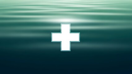 Fototapeta premium White Cross Symbol on Abstract Blue Green Background with Light Flare.