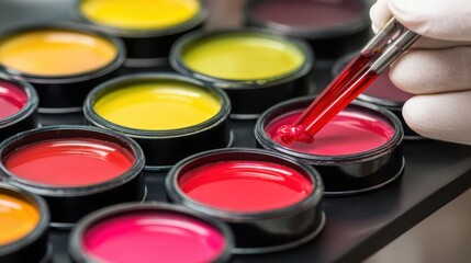 Medium shot of a technician carefully mixing pigments into resin batches to achieve precise color matching for automotive parts quality control