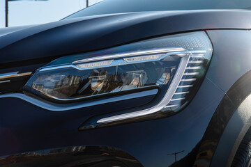 January 6, 2021, Seoul, South Korea - A close-up of the LED headlight on a Renault Captur compact SUV. © heerim studio
