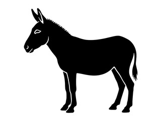 Black silhouette of a donkey features a clean profile view with sharp outlines, an ideal graphic element for minimalist logos and agricultural branding. Donkey icon on transparent background. 