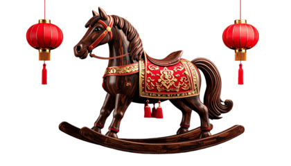 Chinese Style Wooden Rocking Horse Decoration for Lunar New Year Year of the Horse