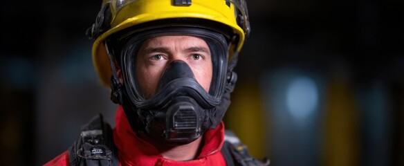 Firefighter performing safety drills using equipment in a training setting.