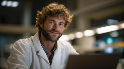 A researcher using AI-driven molecular design software to predict the behavior of engineered compounds, merging data science with next-gen chemistry innovation. cinematic color correction, natural