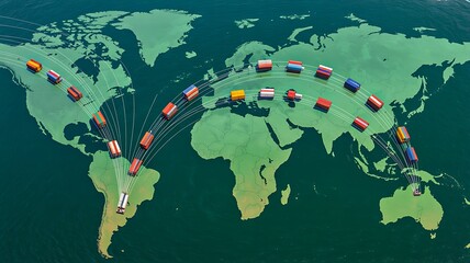 Global shipping routes on world map showing international trade and logistics network