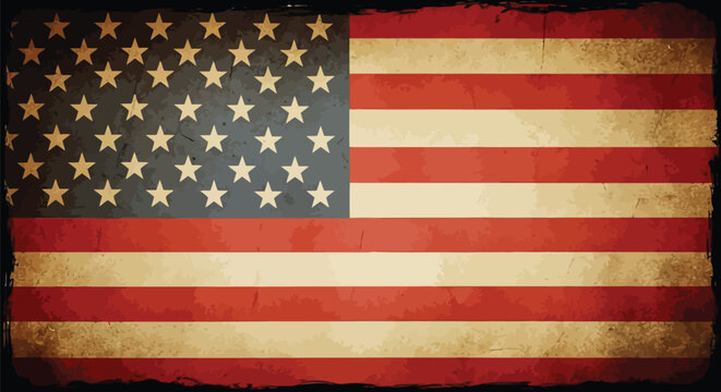 Vintage american flag with stars and stripes, distressed texture, patriotic symbol, historical design, old flag