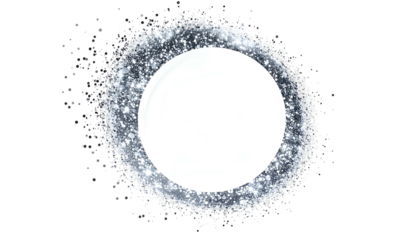 Shimmering, bright ring of sparkling, glittering particles surrounding a white circle