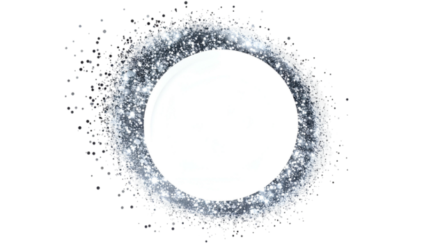 Shimmering, bright ring of sparkling, glittering particles surrounding a white circle - Powered by Adobe