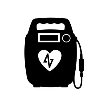 A defibrillator device with a heart rate monitor displayed on its screen