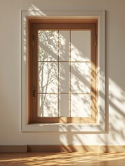 Sunlight streaming through window casting tree shadows on wall.