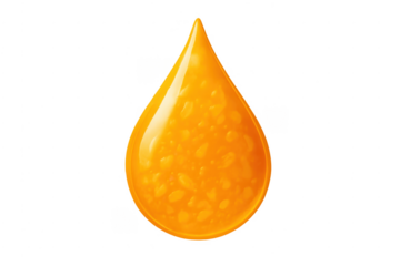 Glossy yellow drop of juice with pulp