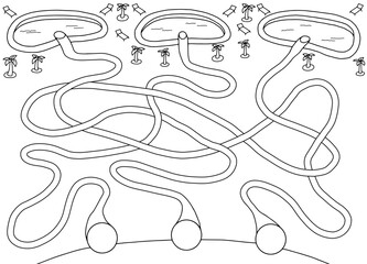 Obraz premium Aqua park maze graphic black white sketch illustration vector