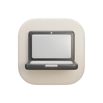 A minimalist 3d laptop icon with rounded corners and a soft color palette on transparent background