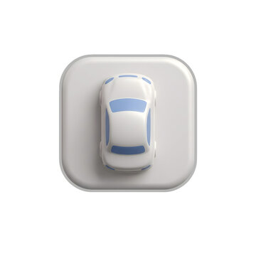 A minimalist white and blue car icon displayed on a white square on transparent background