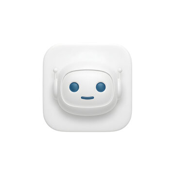 A white rounded robot face icon with blue eyes perfect for app design on transparent background