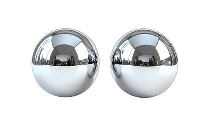 Two spherical, reflective orbs on a stark black background, mirroring the surroundings