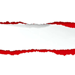 Torn white paper with jagged edges against a red and black background