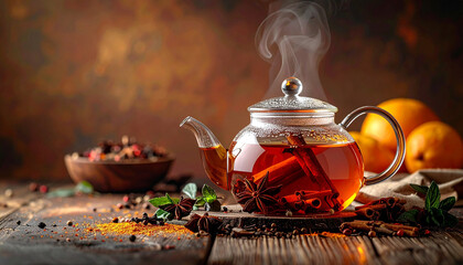 Spiced tea in teapot, Generated image	
