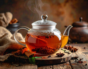 Spiced tea in teapot, Generated image	