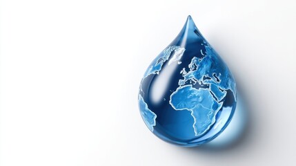 Obraz premium Artistic Earth representation shaped as a water droplet symbolizing global water resources conservation and sustainabili
