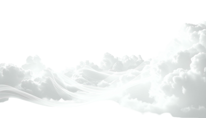 Black void above wispy, bright white clouds flowing across a curved landscape