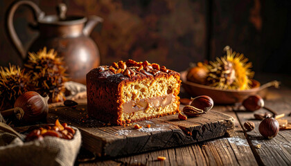 Chestnut cake slice, Generated image