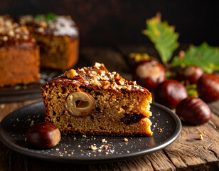 Chestnut cake slice, Generated image