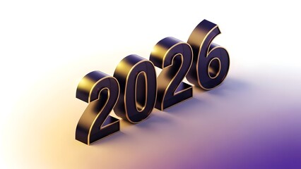 3D golden and dark 2026 numbers on a gradient background, symbolizing the new year, future events, and annual planning.