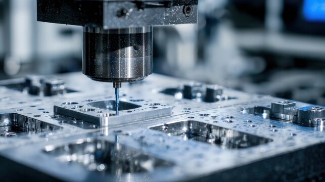 Closeup medium shot of metal mold inserts being produced through advanced 3D printing showcasing durable structures for highperformance industrial applications.