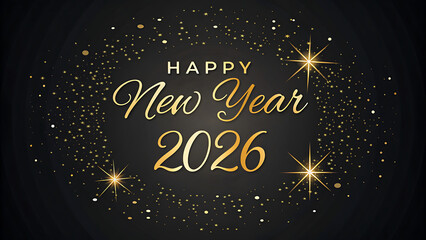 Happy New Year Christmas Celebration Card with Stars Snow and Fireworks