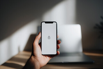 Hand holds locked smartphone in sunlight, emphasizing digital security and protected access.