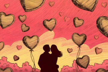 Love in the Air A Romantic Embrace with Heart Balloons