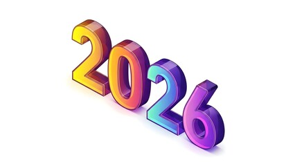 Vibrant 3D Isometric 2026 Numbers on White Background Illustrating New Year, Future Planning, and Time Concepts